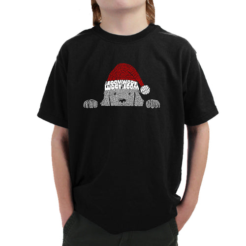 Christmas Peeking Dog - Boy's Word Art T-Shirt