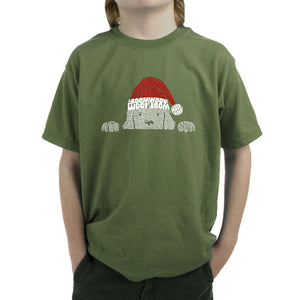 Christmas Peeking Dog - Boy's Word Art T-Shirt