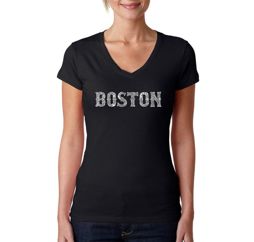 BOSTON NEIGHBORHOODS - Women's Word Art V-Neck T-Shirt
