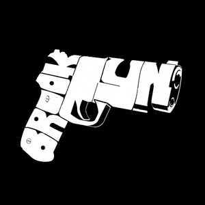 LA Pop Art Women's Dolman Word Art Shirt - BROOKLYN GUN