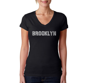 BROOKLYN NEIGHBORHOODS - Women's Word Art V-Neck T-Shirt