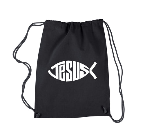 Christian Jesus Name Fish Symbol - Drawstring Backpack