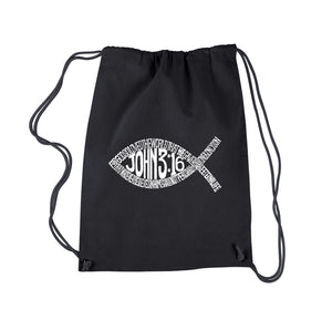 John 3:16 Fish Symbol -  Drawstring Word Art Backpack