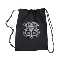 Load image into Gallery viewer, Get Your Kicks on Route 66 - Drawstring Backpack