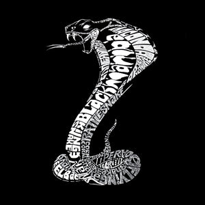 LA Pop Art Women's Dolman Word Art Shirt - Types of Snakes
