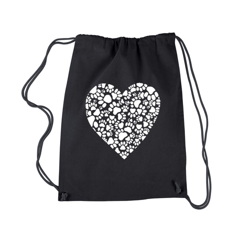 Paw Prints Heart  - Drawstring Backpack