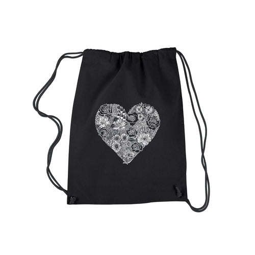 Heart Flowers  - Drawstring Backpack