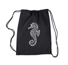 Load image into Gallery viewer, Types of Seahorse -  Drawstring Word Art Backpack
