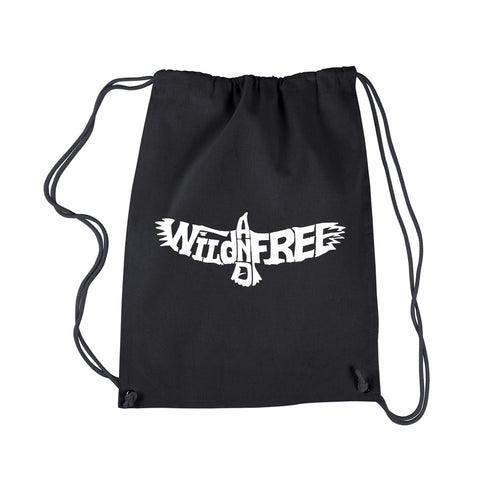 Wild and Free Eagle -  Drawstring Word Art Backpack