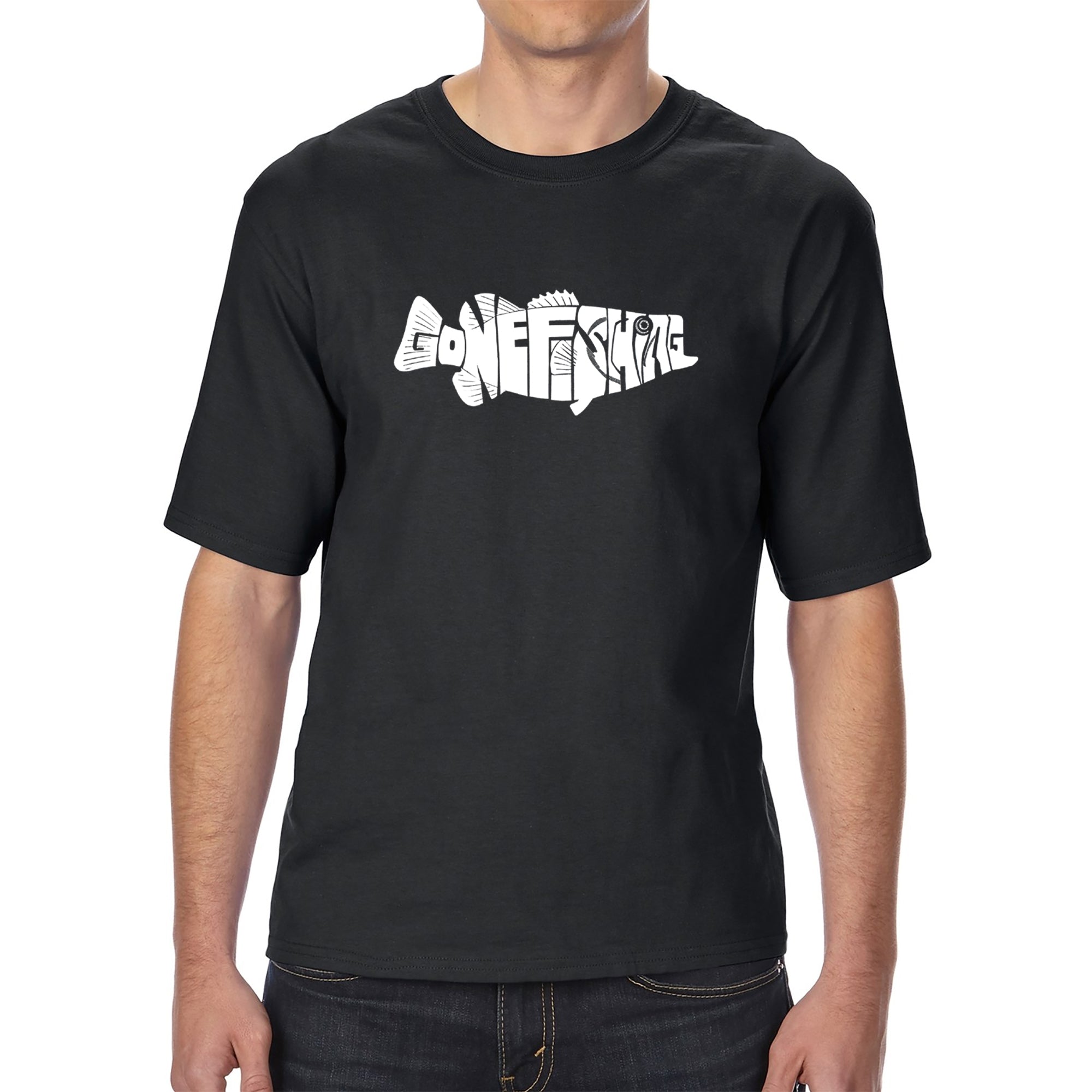 Bass Gone Fishing - Men's Tall Word Art T-Shirt XLT / Black