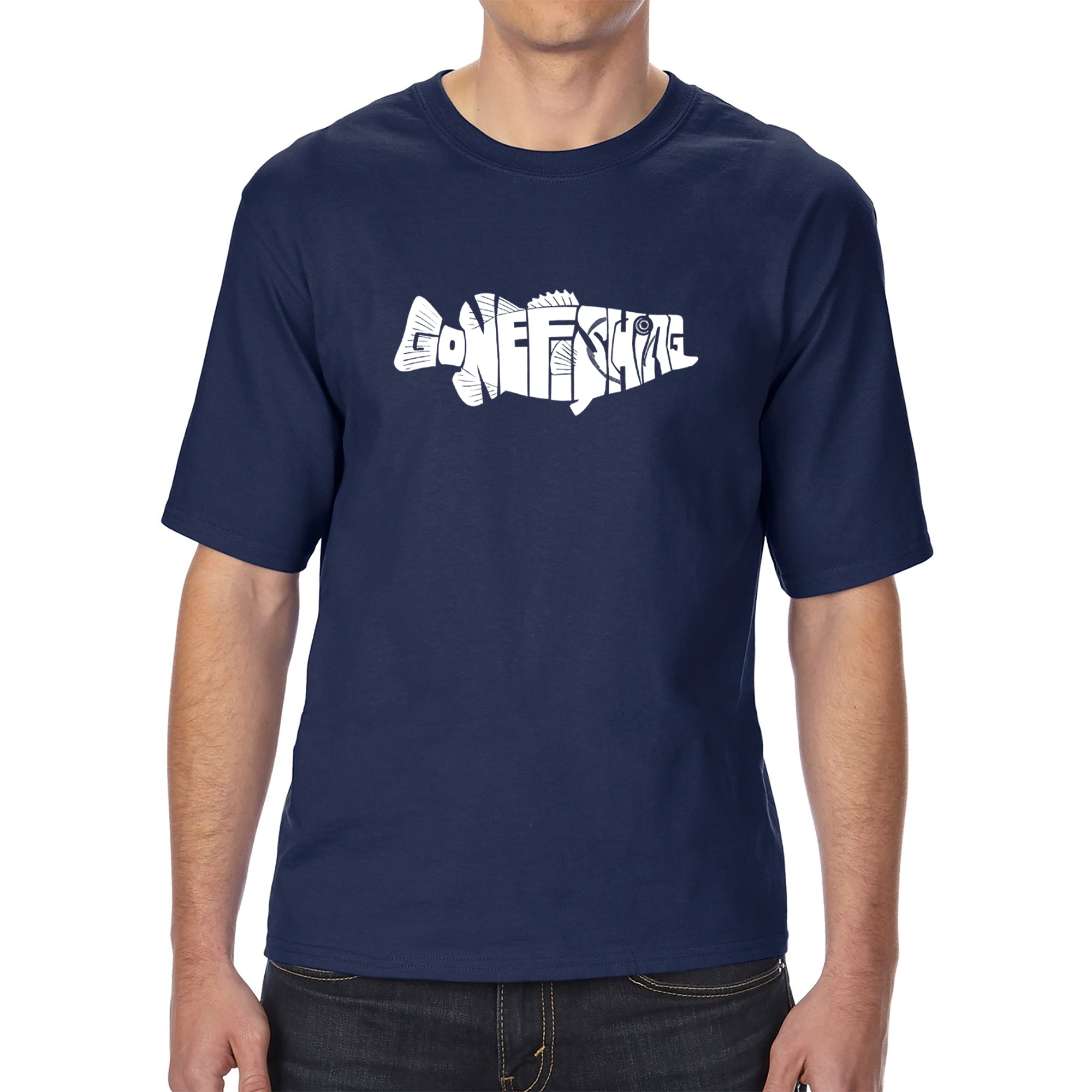 Bass Gone Fishing - Men's Tall Word Art T-Shirt 3xlt / Navy
