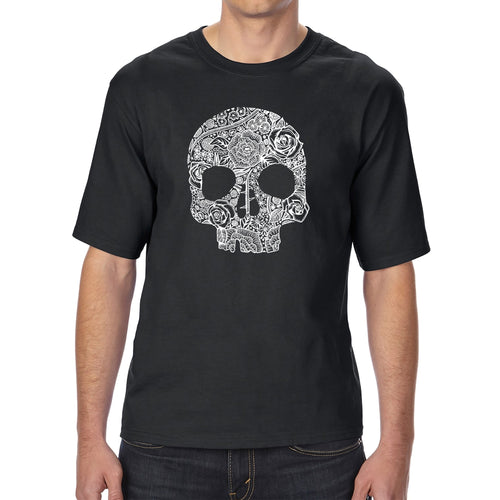 Flower Skull  - Men's Tall and Long Word Art T-Shirt