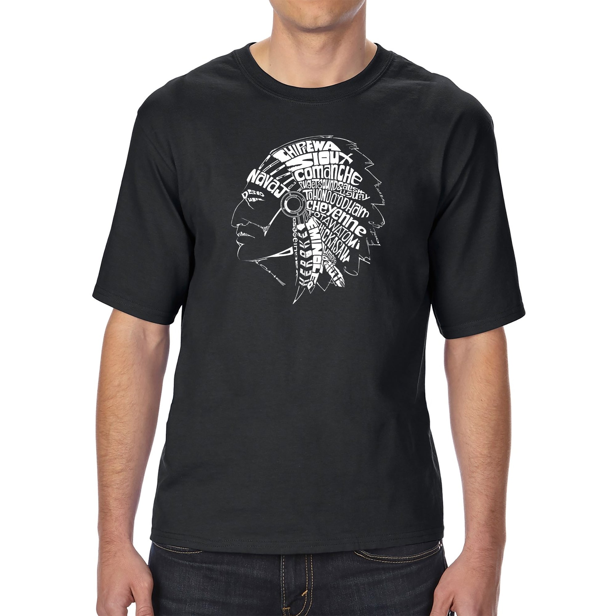 Popular Native American Indian Tribes - Men's Tall Word Art T-Shirt LT / Black