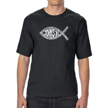 Load image into Gallery viewer, John 3:16 Fish Symbol - Men&#39;s Tall Word Art T-Shirt