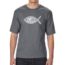 Load image into Gallery viewer, John 3:16 Fish Symbol - Men&#39;s Tall Word Art T-Shirt