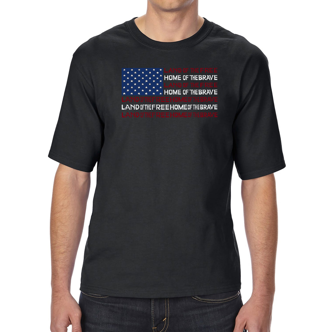 Land of the Free American Flag  - Men's Tall and Long Word Art T-Shirt