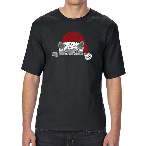Christmas Peeking Cat - Men's Tall and Long Word Art T-Shirt
