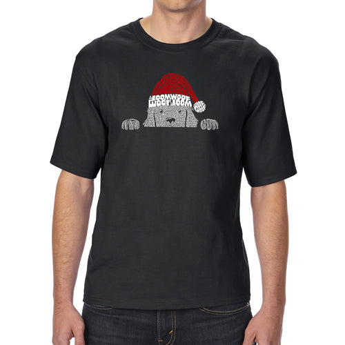 Christmas Peeking Dog - Men's Tall and Long Word Art T-Shirt