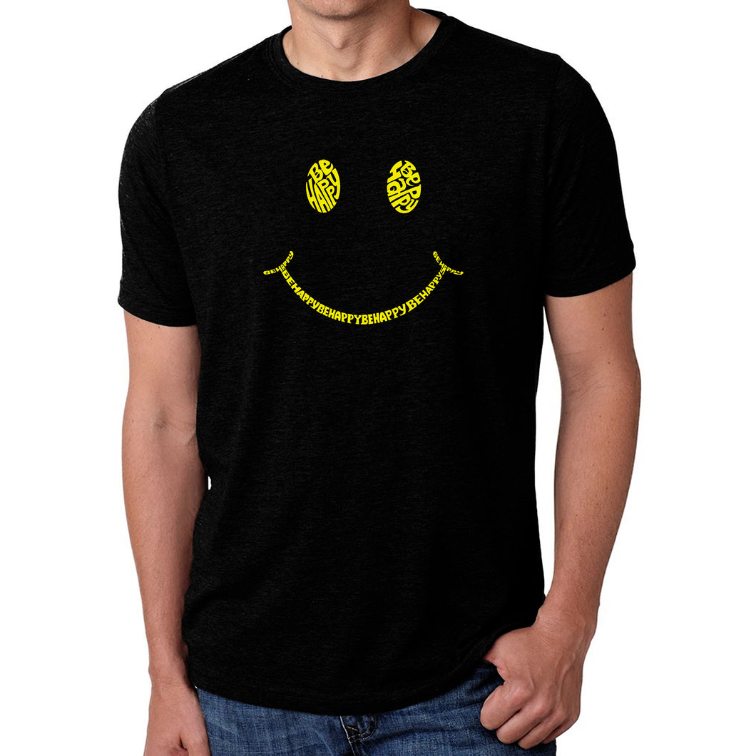 Be Happy Smiley Face  - Men's Premium Blend Word Art T-Shirt