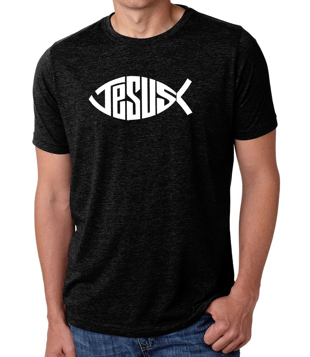 Christian Jesus Name Fish Symbol - Men's Premium Blend Word Art T-Shirt