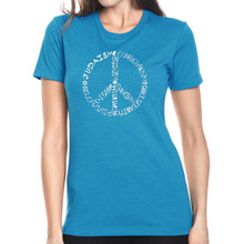 Load image into Gallery viewer, Different Faiths peace sign - Women&#39;s Premium Blend Word Art T-Shirt