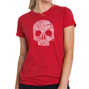 Flower Skull  - Women's Premium Blend Word Art T-Shirt