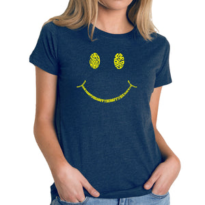 Be Happy Smiley Face  - Women's Premium Blend Word Art T-Shirt