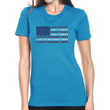 Load image into Gallery viewer, Land of the Free American Flag  - Women&#39;s Premium Blend Word Art T-Shirt
