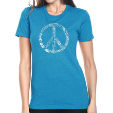 Load image into Gallery viewer, PEACE, LOVE, &amp; MUSIC - Women&#39;s Premium Blend Word Art T-Shirt