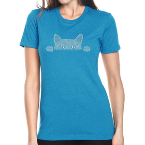 Peeking Cat - Women's Premium Blend Word Art T-Shirt