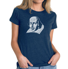 Load image into Gallery viewer, THE TITLES OF ALL OF WILLIAM SHAKESPEARE&#39;S COMEDIES &amp; TRAGEDIES - Women&#39;s Premium Blend Word Art T-Shirt