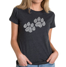 Load image into Gallery viewer, Woof Paw Prints - Women&#39;s Premium Blend Word Art T-Shirt