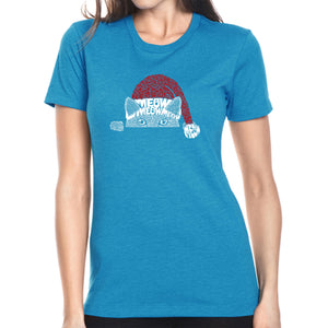 Christmas Peeking Cat - Women's Premium Blend Word Art T-Shirt