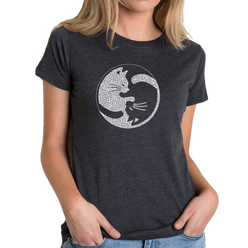Yin Yang Cat  - Women's Premium Blend Word Art T-Shirt