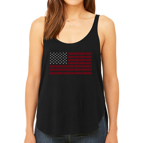 USA Flag  - Women's Premium Word Art Flowy Tank Top