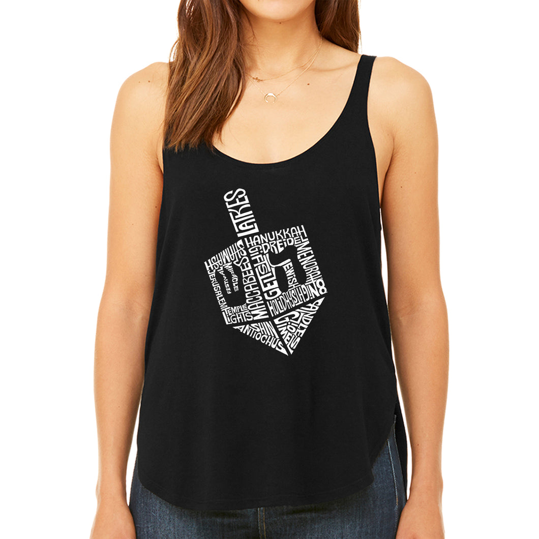 Hanukkah Dreidel - Women's Premium Word Art Flowy Tank Top