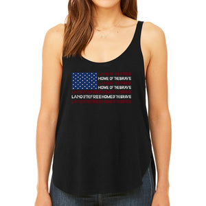 Land of the Free American Flag  - Women's Premium Word Art Flowy Tank Top