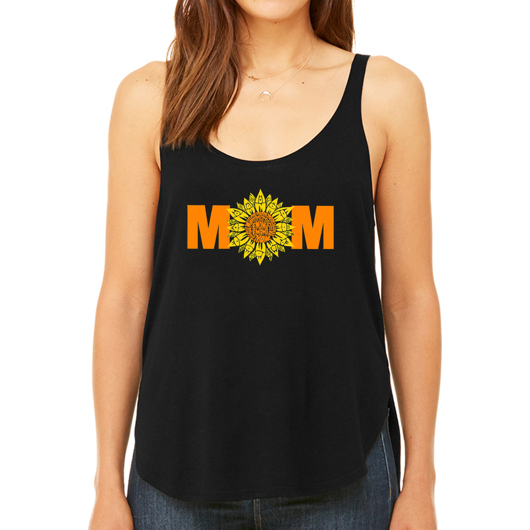 Mom Sunflower  - Women's Premium Word Art Flowy Tank Top