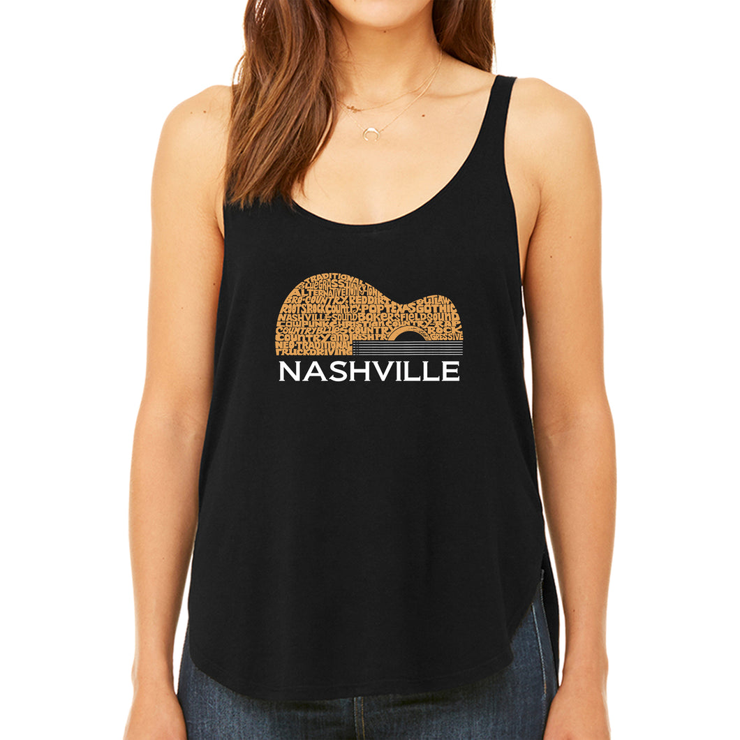 Nashville Guitar - Women's Premium Word Art Flowy Tank Top