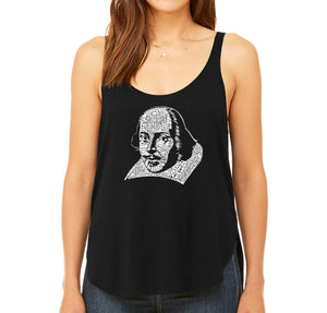 THE TITLES OF ALL OF WILLIAM SHAKESPEARE'S COMEDIES & TRAGEDIES - Women's Word Art Flowy Tank