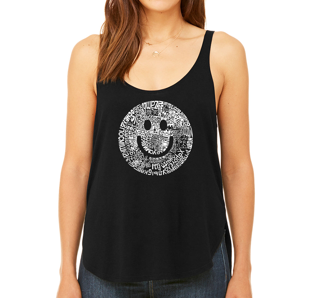 SMILE IN DIFFERENT LANGUAGES - Women's Word Art Flowy Tank