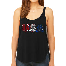 Load image into Gallery viewer, USA Fireworks - Women&#39;s Premium Word Art Flowy Tank Top