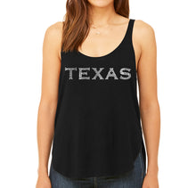 Load image into Gallery viewer, THE GREAT CITIES OF TEXAS - Women&#39;s Word Art Flowy Tank