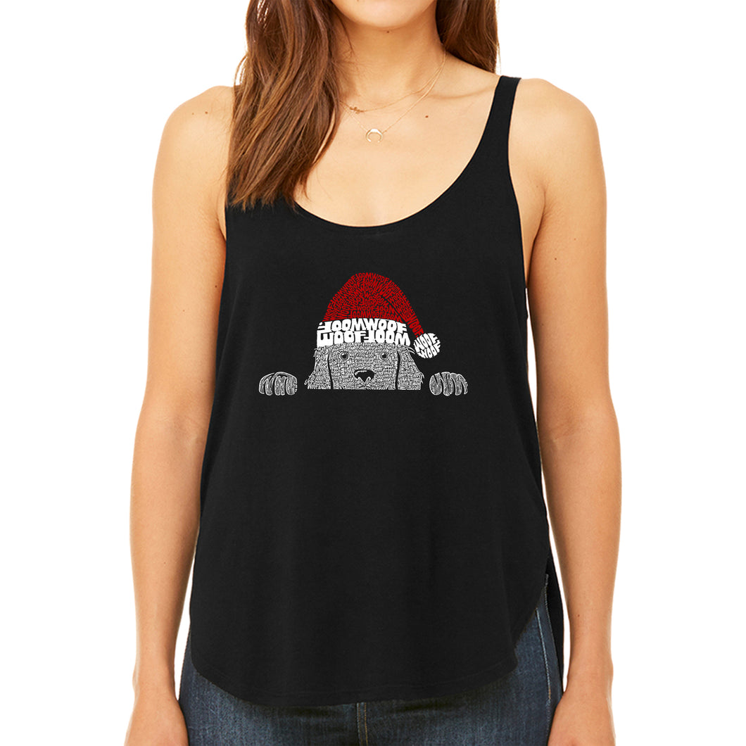 Christmas Peeking Dog - Women's Premium Word Art Flowy Tank Top