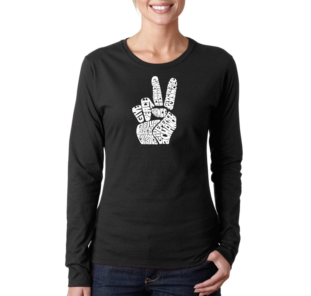 PEACE FINGERS - Women's Word Art Long Sleeve T-Shirt