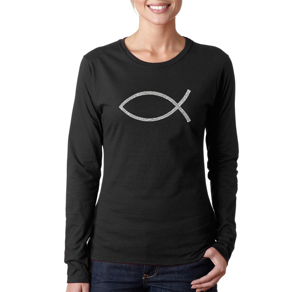JESUS FISH - Women's Word Art Long Sleeve T-Shirt