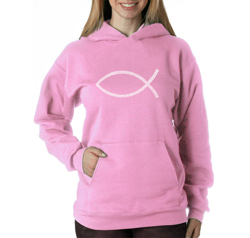 JESUS FISH - Women's Word Art Hooded Sweatshirt