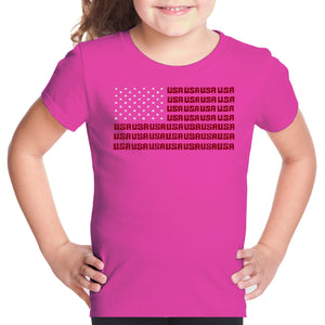 USA Flag  - Girl's Word Art T-Shirt