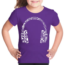 Load image into Gallery viewer, Music Note Headphones - Girl&#39;s Word Art T-Shirt