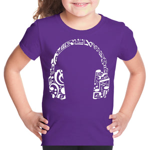 Music Note Headphones - Girl's Word Art T-Shirt